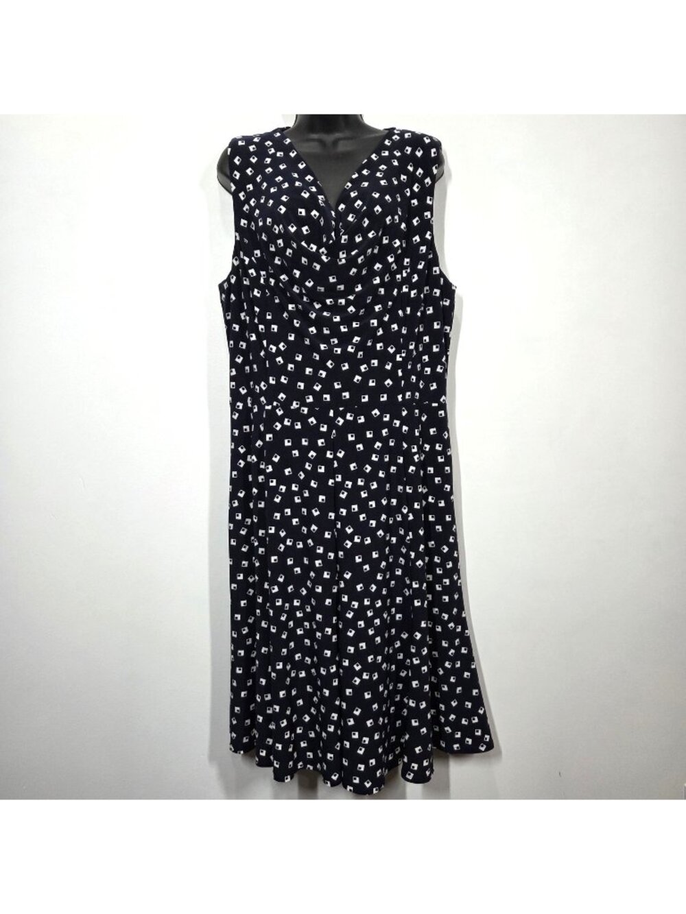 Lauren Ralph Lauren Dress 16 Navy Stretch Flowy Preppy Office Party Cowl Neck